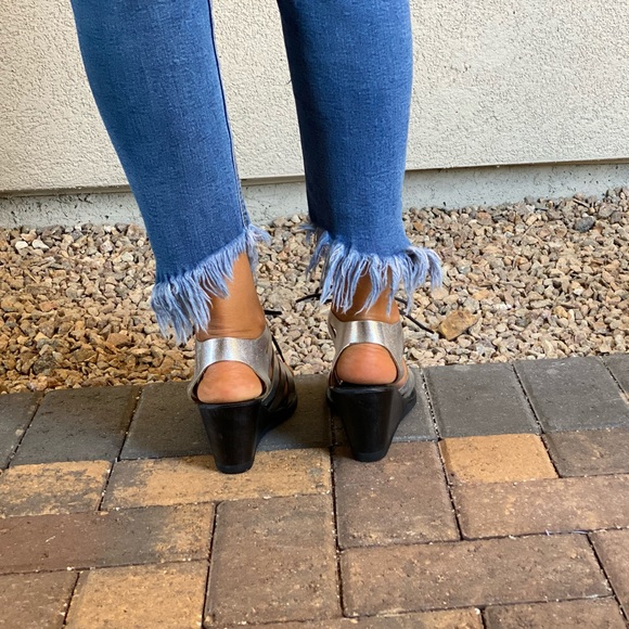 Distressed Leather Lace Up Kitten Wedge Sandal - Picture 8 of 12